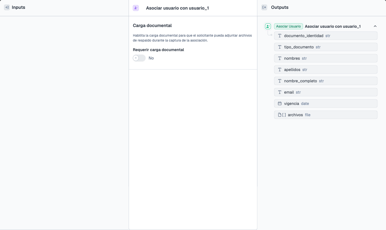 Configuración del nodo Asociar usuario