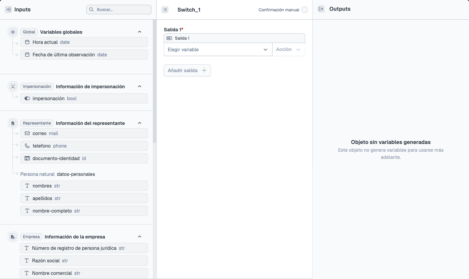 Configuración del nodo Condicional Switch