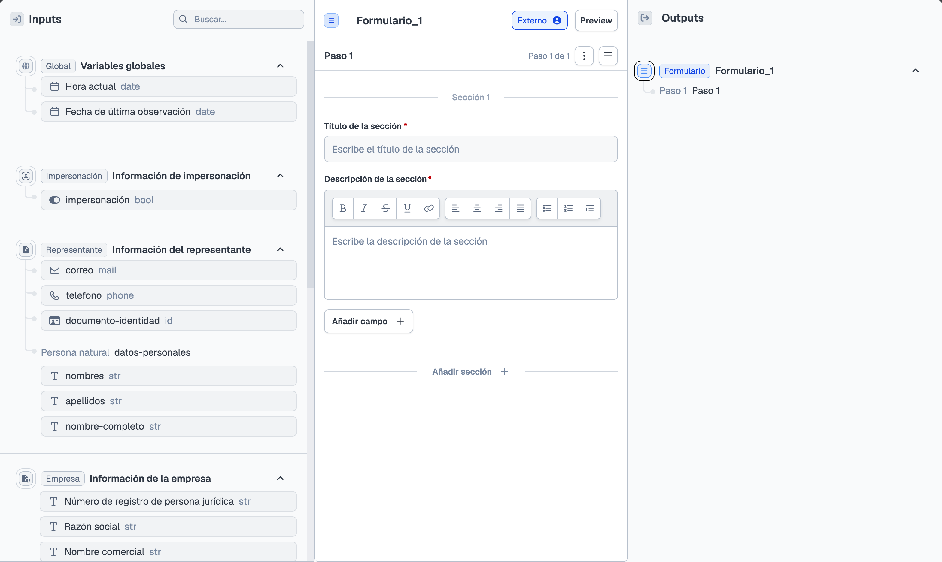 Configuración del nodo Formulario