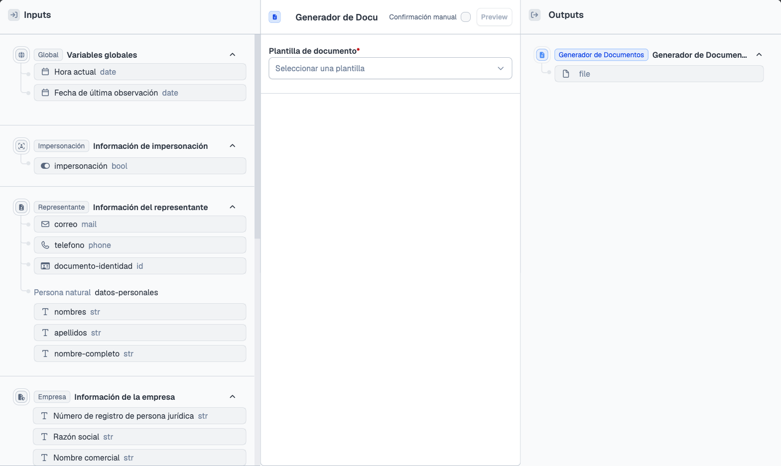 Configuración del nodo Generador de documentos