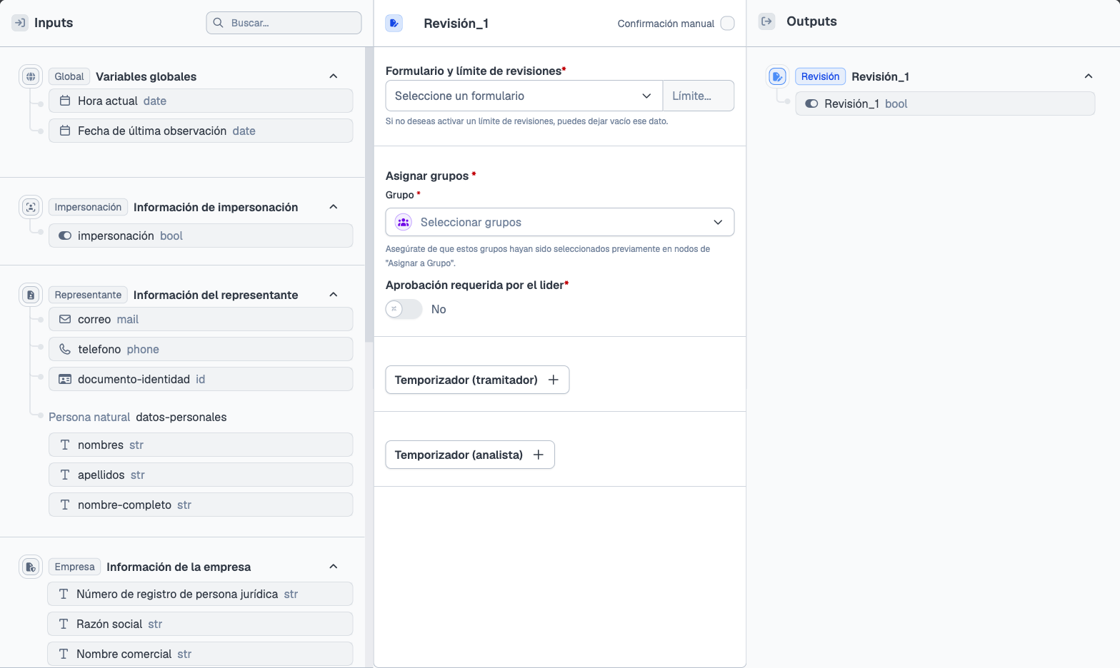 Configuración del nodo Revisión